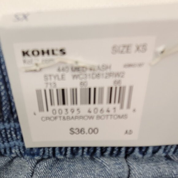 Croft & Barrow Capri Womens XS Crop Blue Denim Jeans Pants Pull On Elastic - Picture 3 of 13